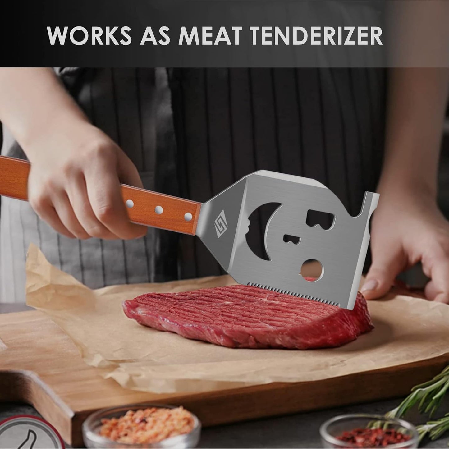 7‑In‑1 17‑Inch Heavy‑Duty BBQ Spatula with Scraper and Bottle Opener