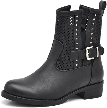 IF Women's Perforated Motorcycle Boots with Buckle Detail. - Gomix Brands Outlet