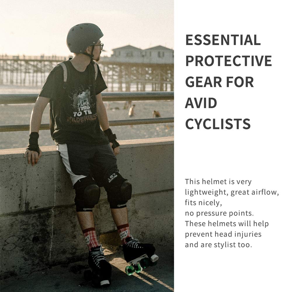 Cneng Adjustable Matte Black Skateboard Helmet for Adults