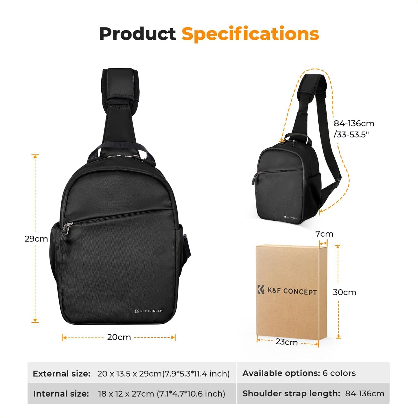 Waterproof Adjustable 5L Camera Sling Backpack by K&F Concept