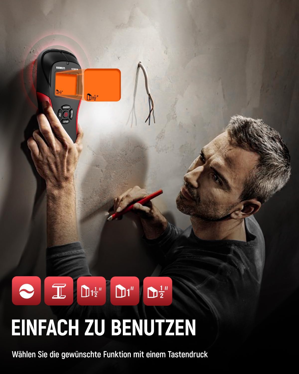 KAIWEETS KES01M 6-in-1 Wall Scanner: Multi-functional Stud, Metal, AC Wire Detector