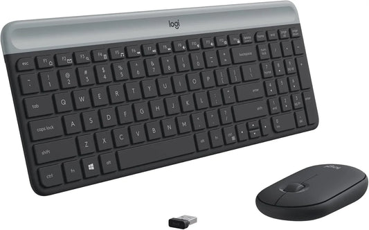Logitech MK470 Slim Wireless Keyboard and Mouse Combo – Modern Compact Layout, Ultra Quiet, 2.4 GHz USB Receiver, Plug n' Play, Graphite - Gomix Brands Outlet