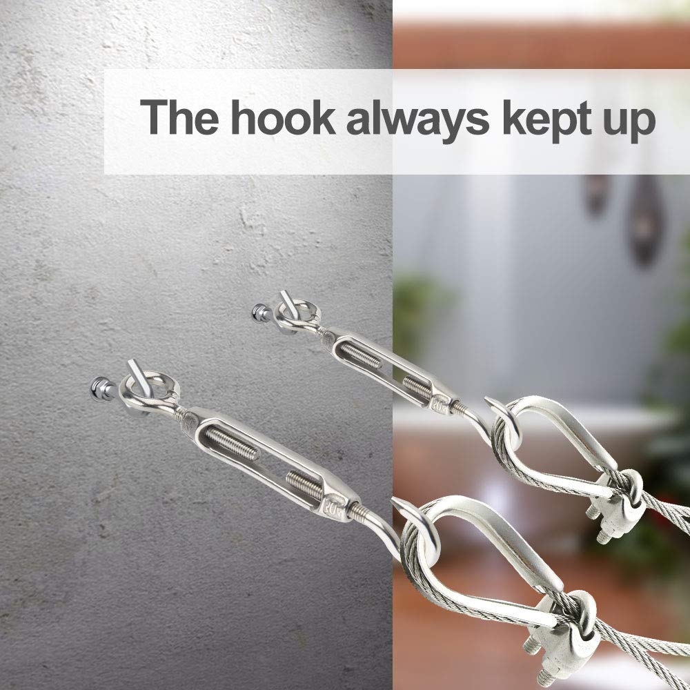 WedDecor M6 Stainless Steel Heavy-Duty Hook & Eye Wire Rope Tensioner Kit