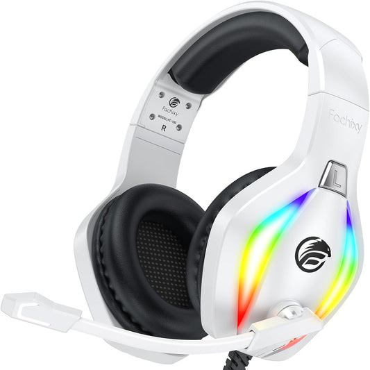 Fachixy FC100 Wired Over-Ear Gaming Headset with Microphone RGB Light White Black