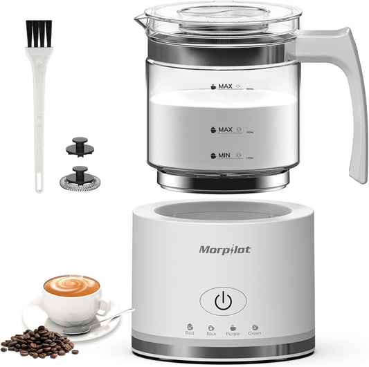 Morpilot Electric Glass Milk Frother: 4-in-1 Function, 500ml for Coffee & Lattes