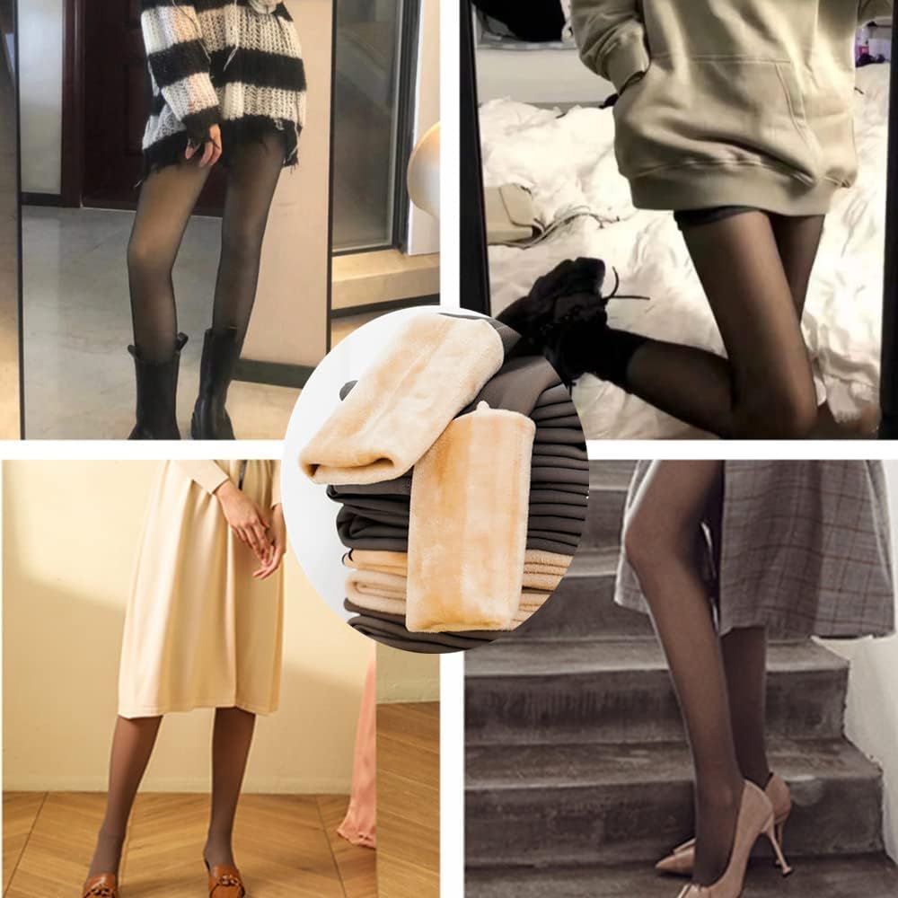 Sumvov Fleece‑Lined Winter Tights for Women – Warm Sheer Black Leggings
