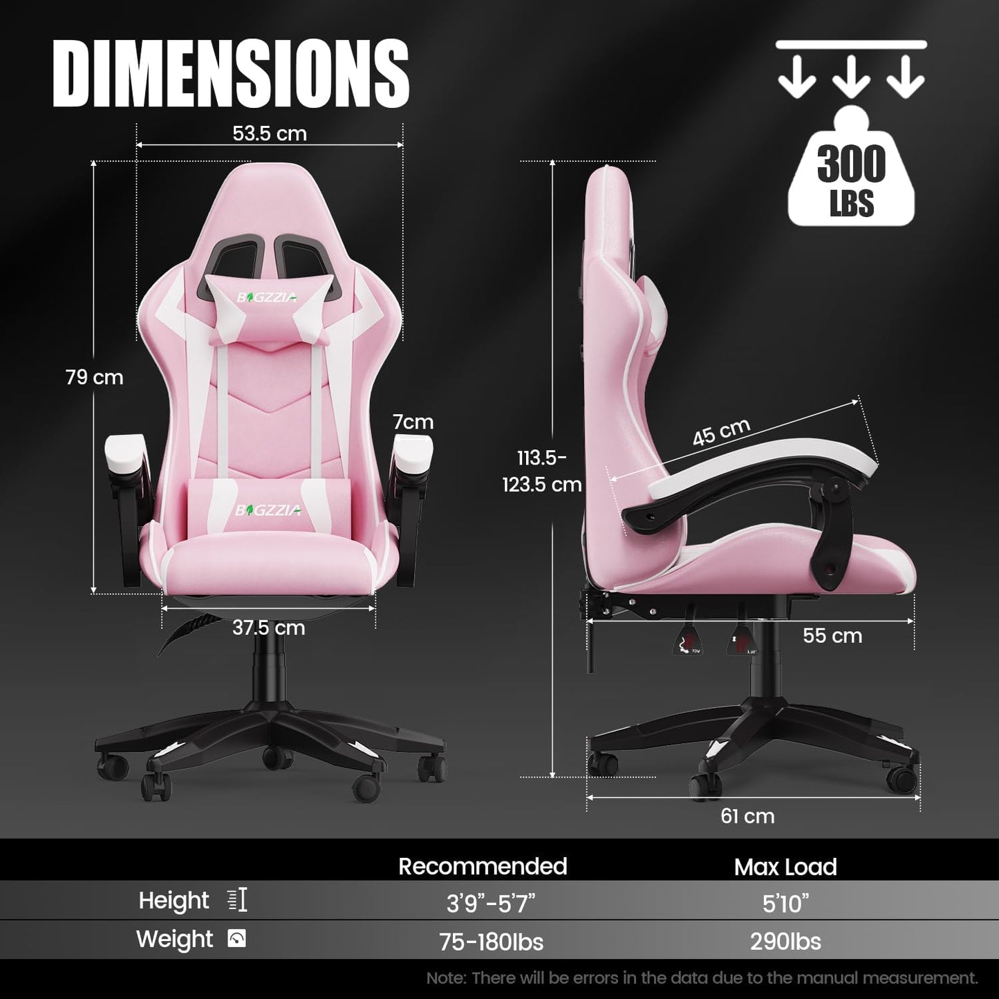 Bigzzia Purple Pink Gaming Chair with Reclining Back Support