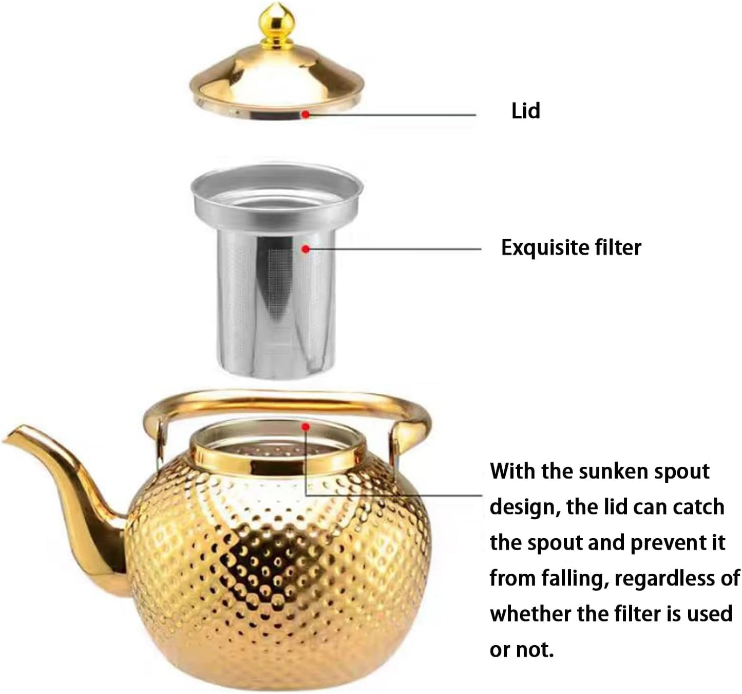 YTYSW Stainless Steel Tea Kettle with Multi-Function Strainer 2L