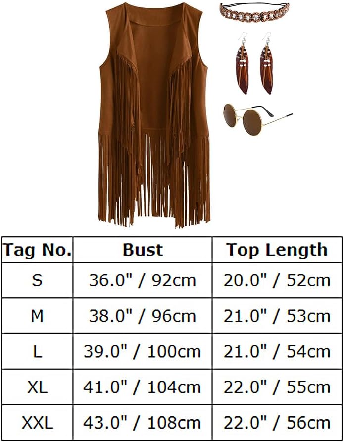 Women's Hippie Fringe Vest Costume 60s-70s Disco Outfit with Accessories