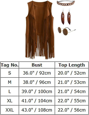 Women's Hippie Fringe Vest Costume 60s-70s Disco Outfit with Accessories