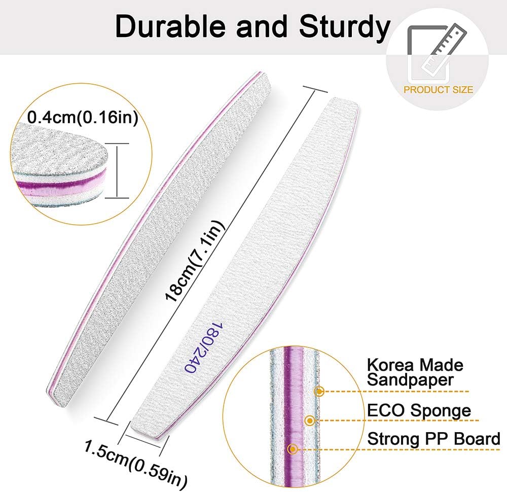 BLESWIN Double‑Sided Washable Nail Files 180/240 Grit – 12 Pack