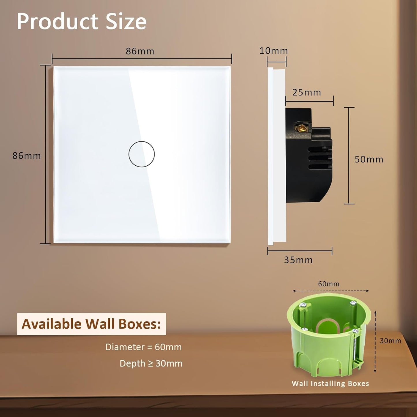 TAWOIA Smart Touch Light Switch: 2-Way Wall Switch with LED Backlight