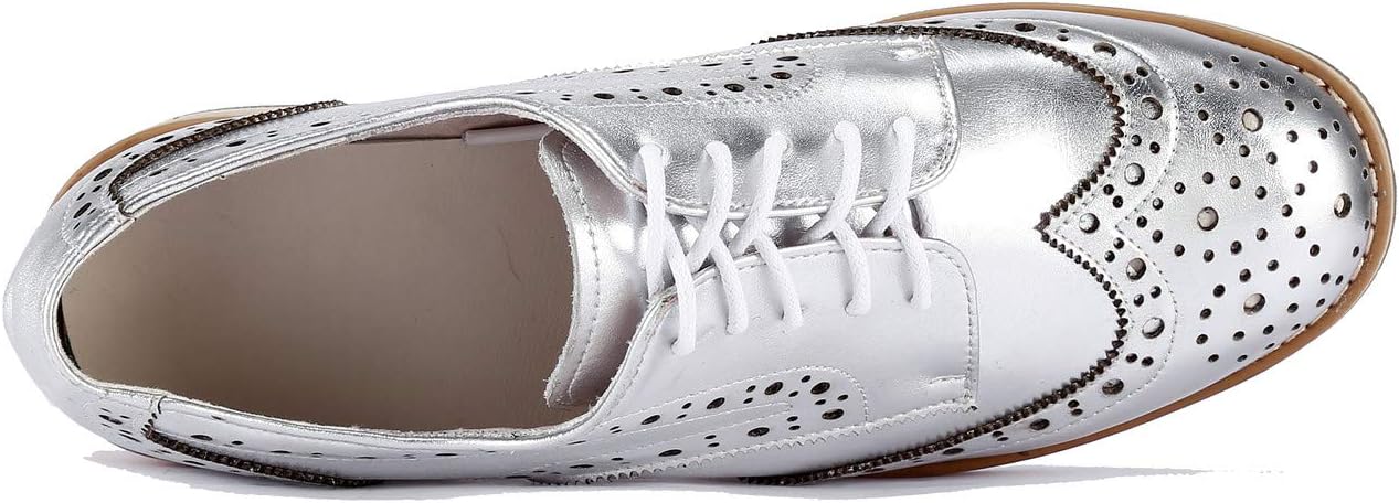U-lite Women's Perforated Lace-Up Wingtip Leather Flat Oxford Shoes