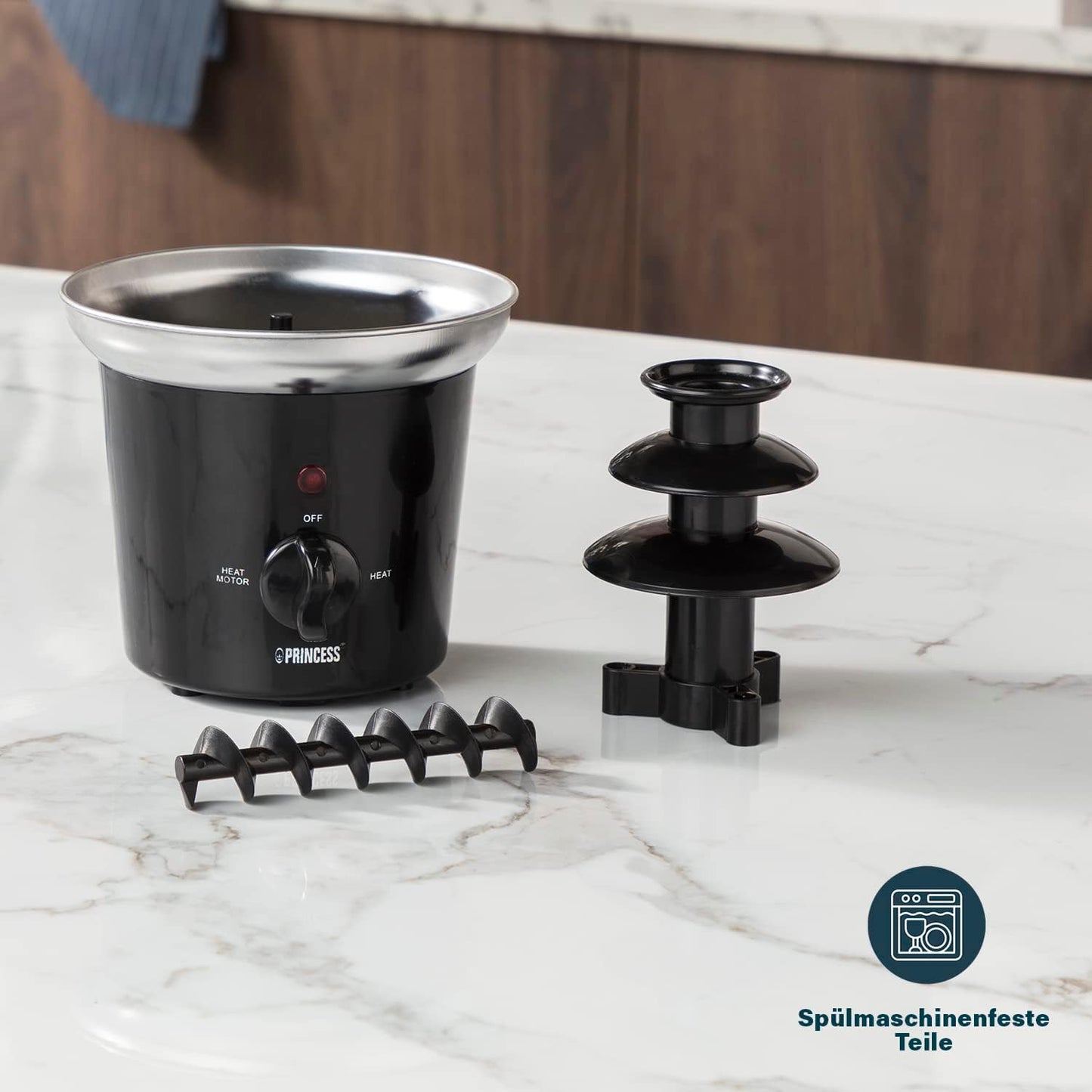 Princess 3‑Tier Stainless Steel Chocolate Fountain with Warm‑Keep, 0.4L