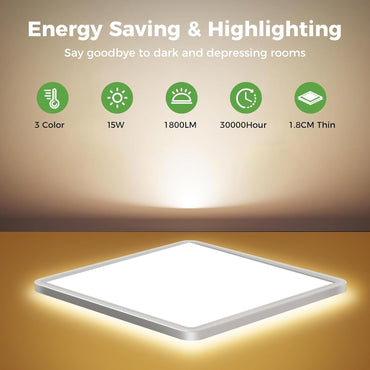 Zemty Square LED Ceiling Light 1800LM Waterproof 3 Colour
