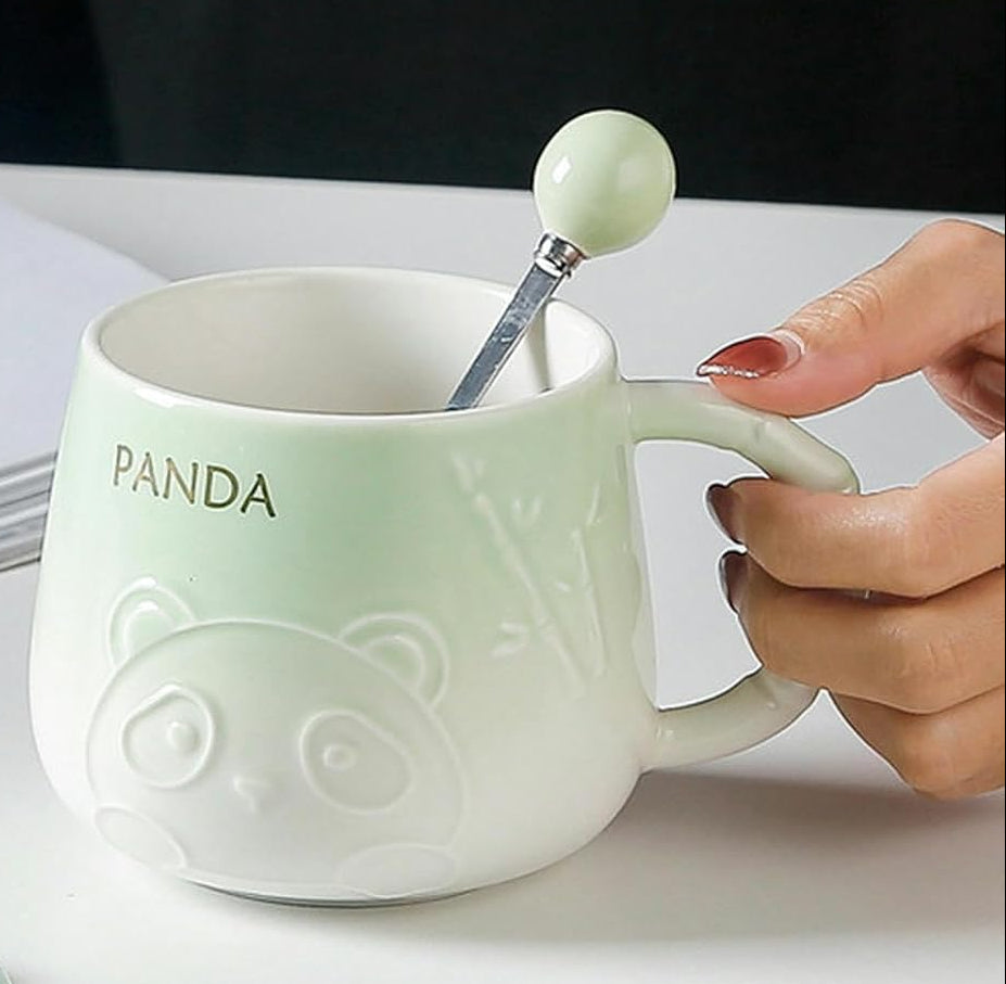 400ml Embossed Panda Ceramic Mug with Lid C Style