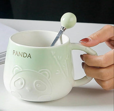 400ml Embossed Panda Ceramic Mug with Lid C Style