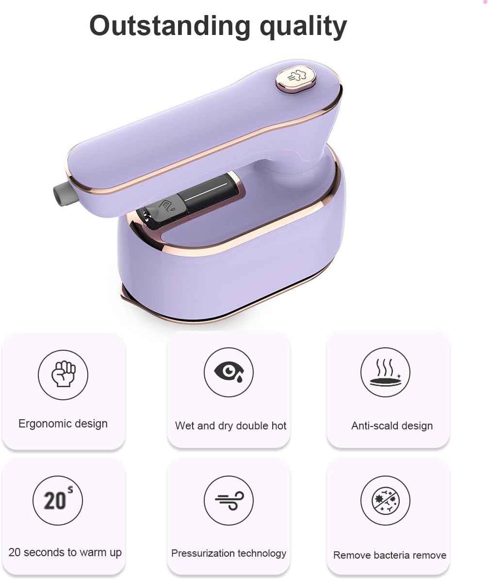 Portable 1000W Handheld Travel Steamer Iron with 180° Rotating Purple