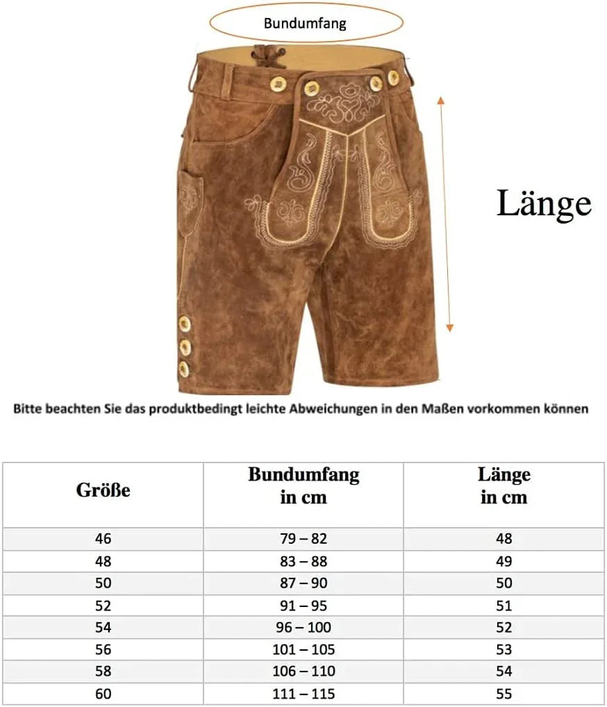 TR Martha Premium Men’s Short Leather Trachten Trousers with Suspenders size 56 - Gomix Brands Outlet