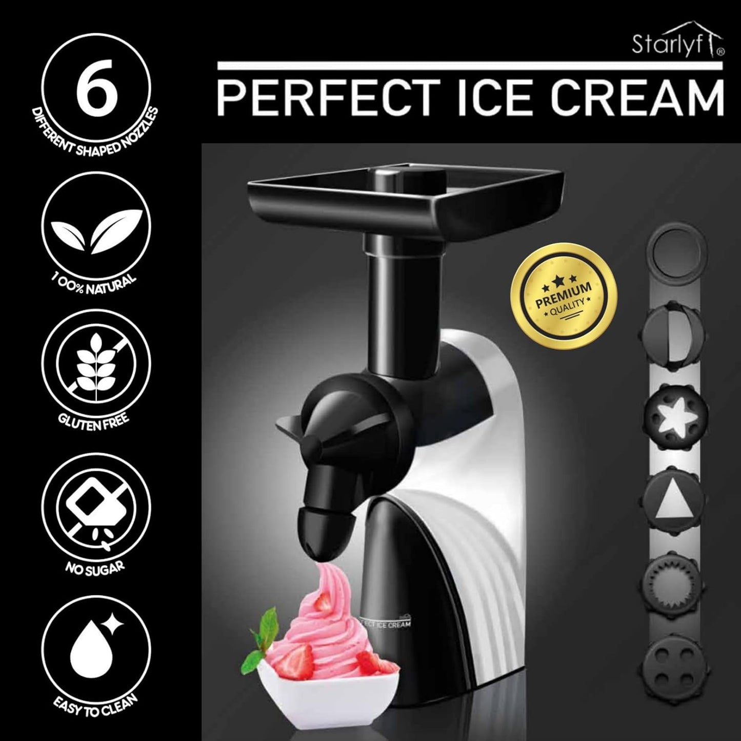 Starlyf Natural Ice Cream Maker with 6 Nozzles, Gluten-Free
