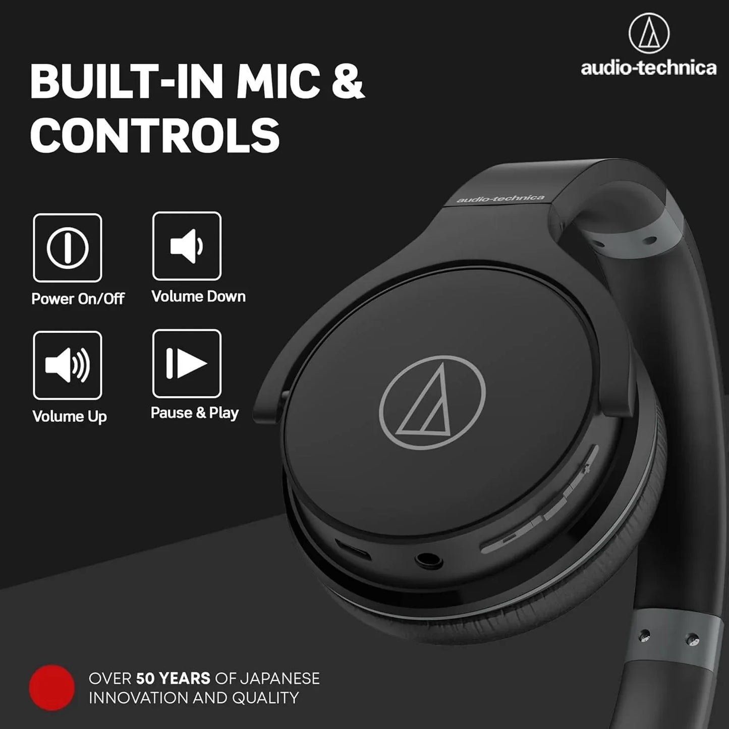 Audio-Technica ATH-S220BTBK Wireless On-Ear Headphones Black Lightweight 60-Hour Battery - Gomix Brands Outlet