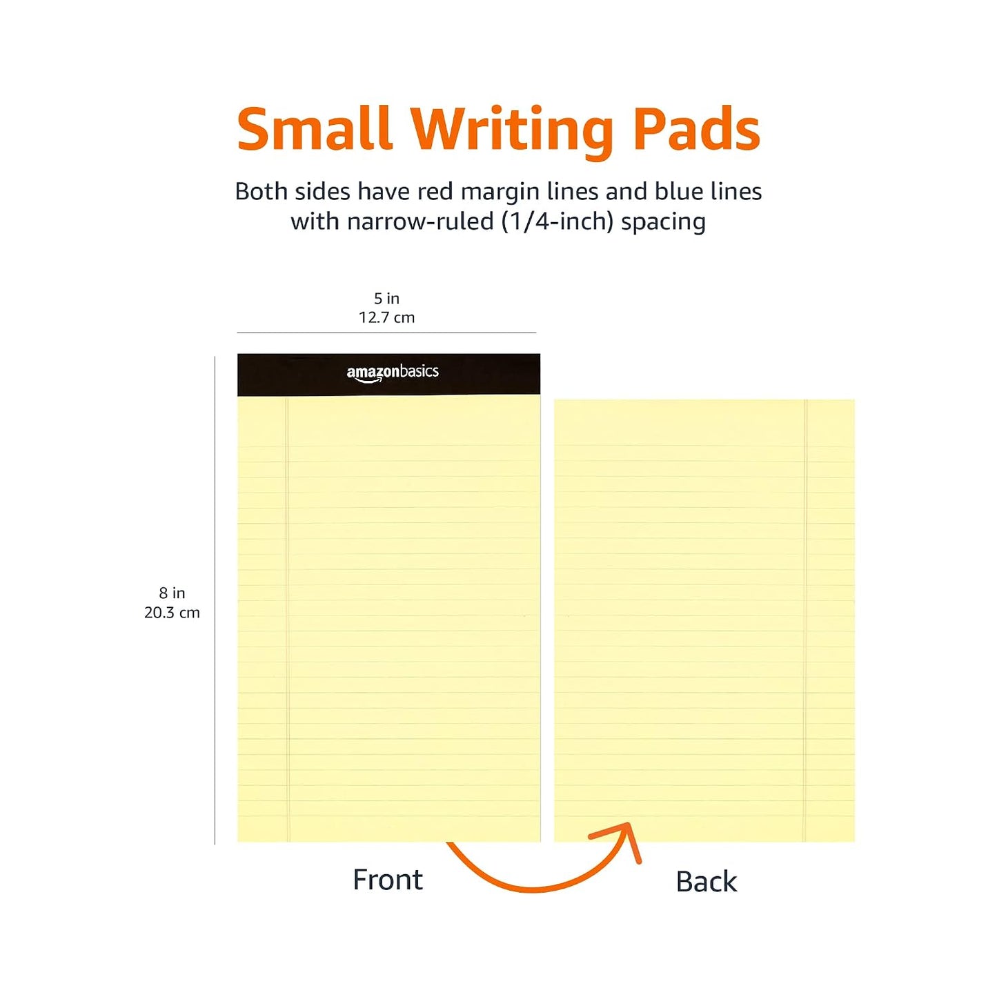 Amazon Basics Narrow Ruled Writing Pad 5x8 Inches 50 Sheets 12-Pack Canary