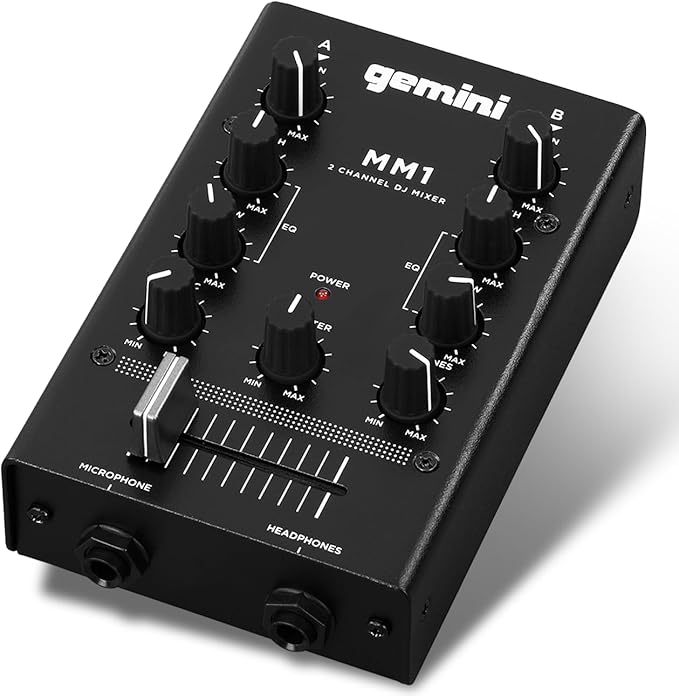 Gemini MM1 Portable 2‑Channel DJ Mixer with Pro Crossfader