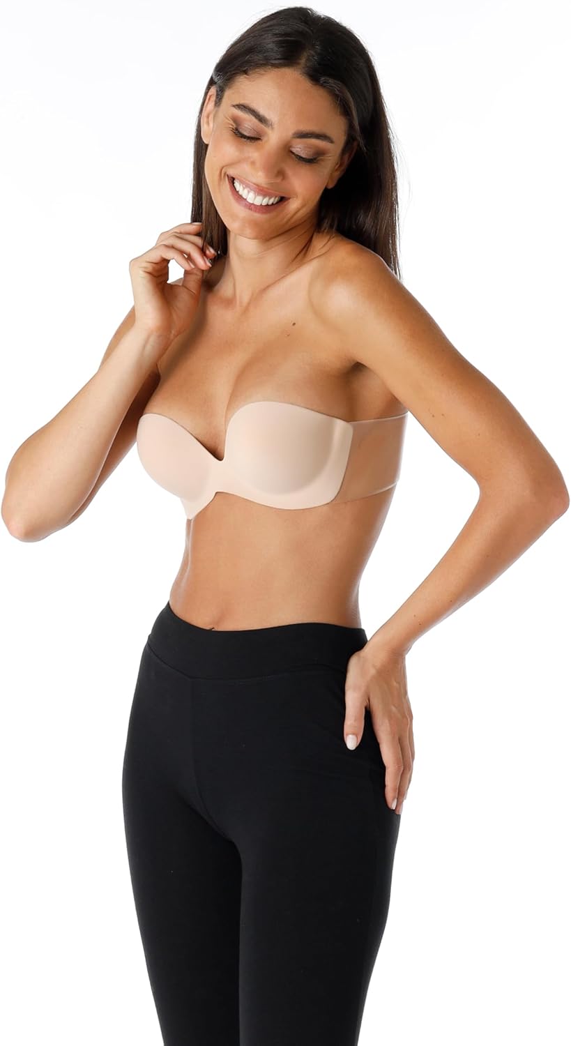 Lovable Women’s Invisible Push-Up Adhesive Bra with Clear Side Bands