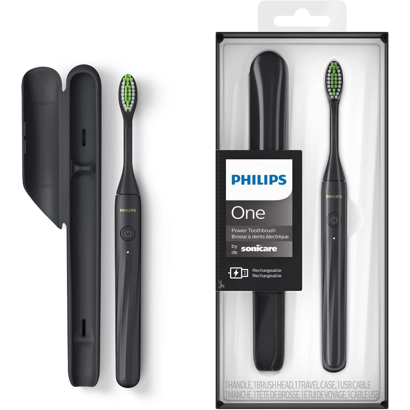 Philips One Rechargeable Electric Toothbrush in Shadow Black – Smart Clean