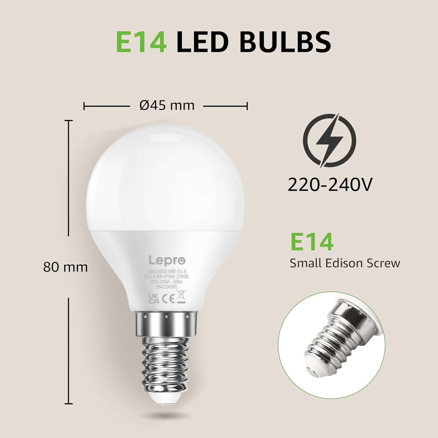 Lepro E14 LED Lamp 6-Pack 4.9W 470 Lumen Warm White