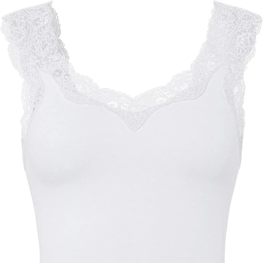 Basic Women's V-Neck Lace Top Soft Viscose Blend Bright White - Gomix Brands Outlet