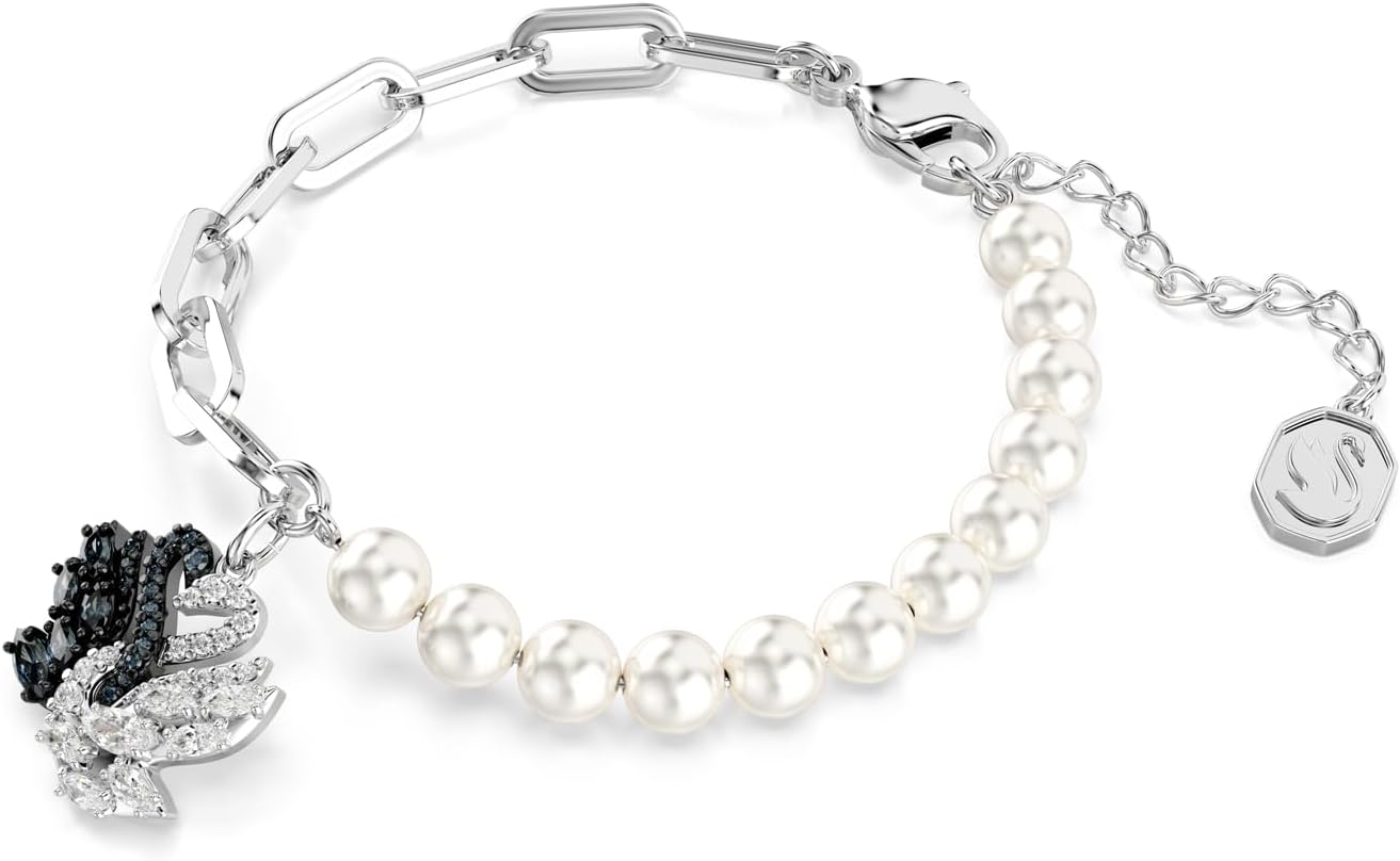 Swarovski Swan Bracelet with Crystal Pearls, Black Rhodium