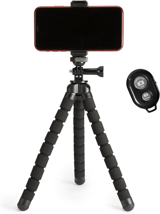 Amazon Basics 10‑Inch Portable Flexible Tripod with Remote