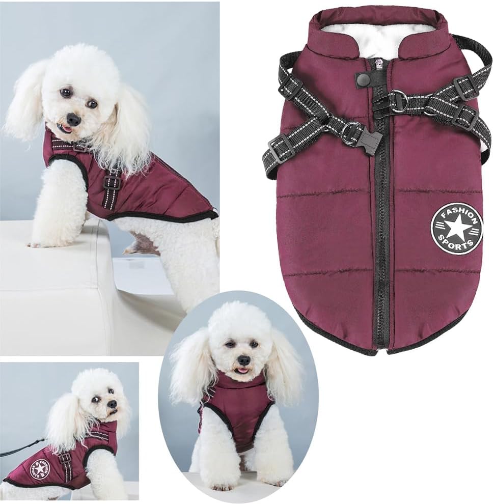 Aiboria Windproof Dog Jacket: Warm Fleece Vest with Harness