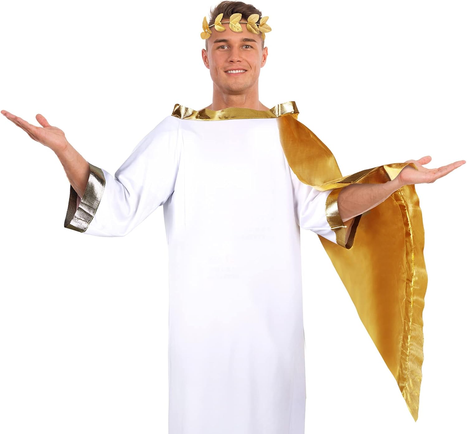 White Roman Toga Costume with Laurel Crown for Adults
