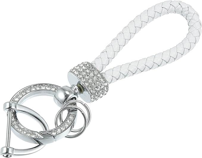 White PU Leather Car Keychain with Sparkling Strass - Gomix Brands Outlet
