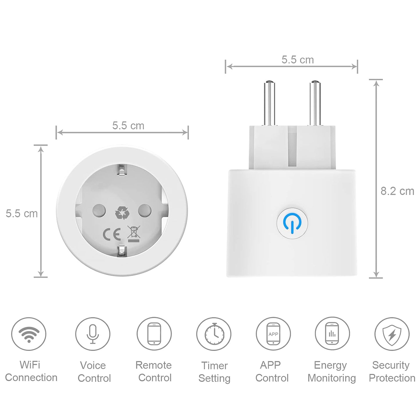 Antela Smart Home WiFi Socket with Power Measurement, Voice Control, 2-Pack
