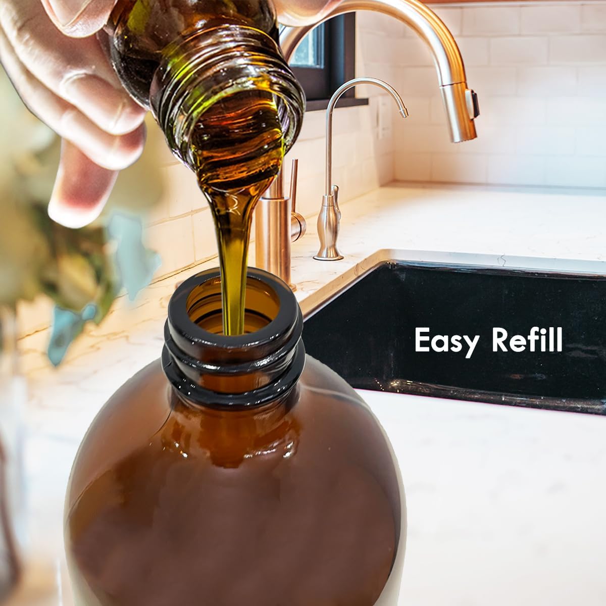 Amber Glass Soap Dispenser Set – 2 Pack 500ml Refillable