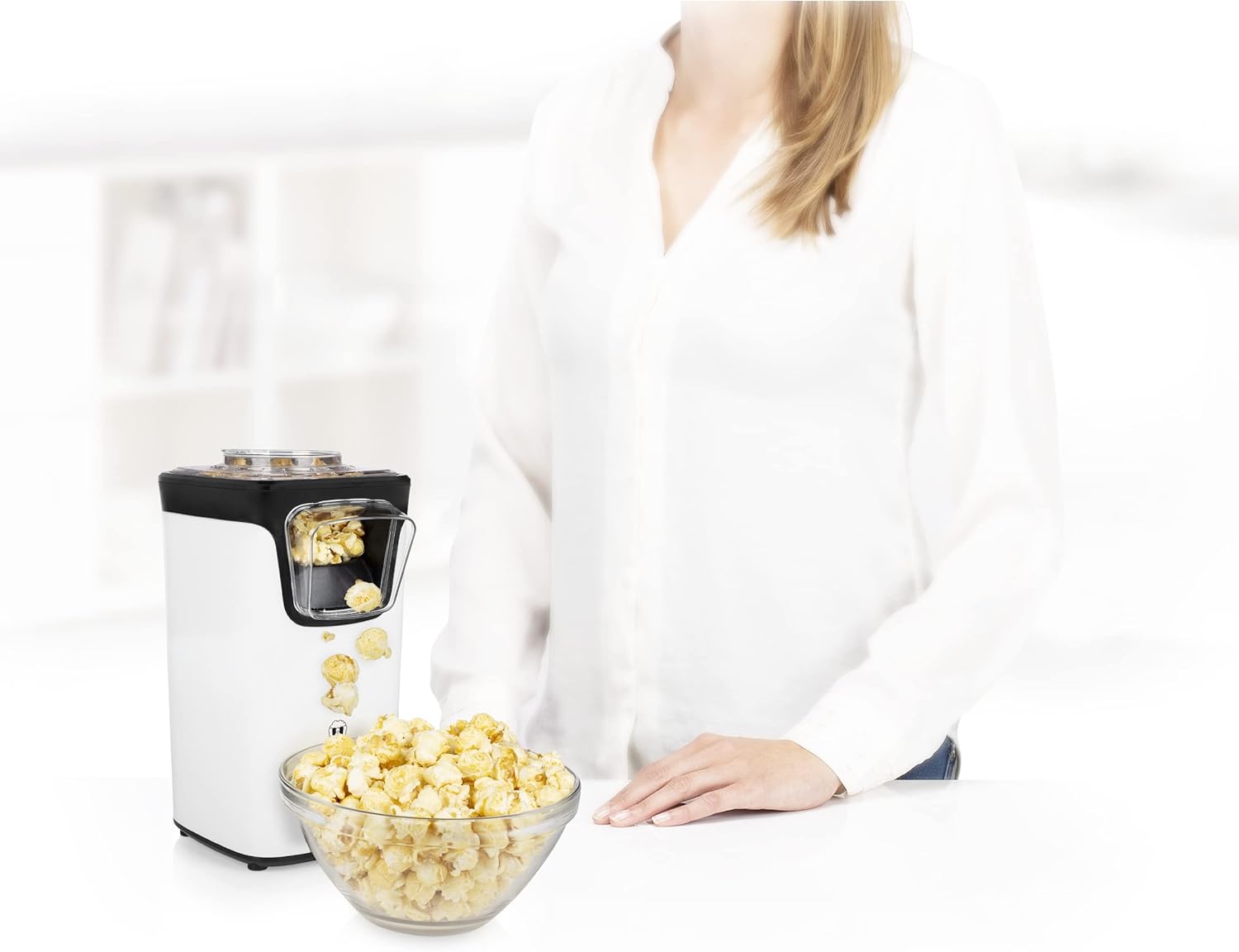 Princess 1100W Hot Air Popcorn Maker with Transparent Lid