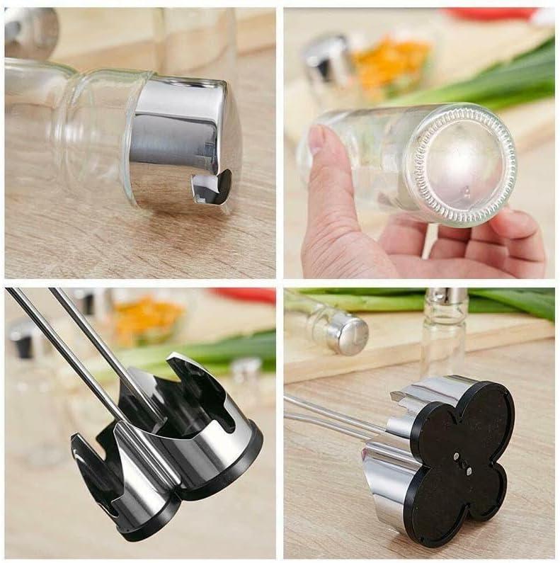 APS Complete Cruet Set: Stainless Steel Stand, Glass Oil, Vinegar, Salt, Pepper - Gomix Brands Outlet