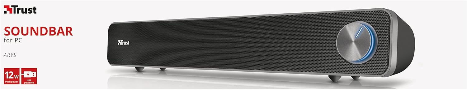 Trust Arys USB-Powered PC Soundbar with Illuminated Volume Control – Black