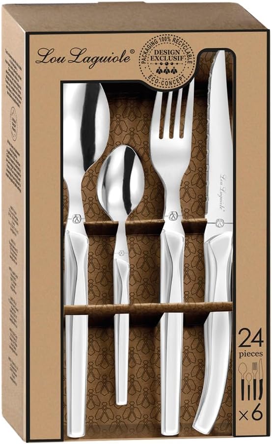 Lou Laguiole Rising Sun 24-Piece White Cutlery Set for Six