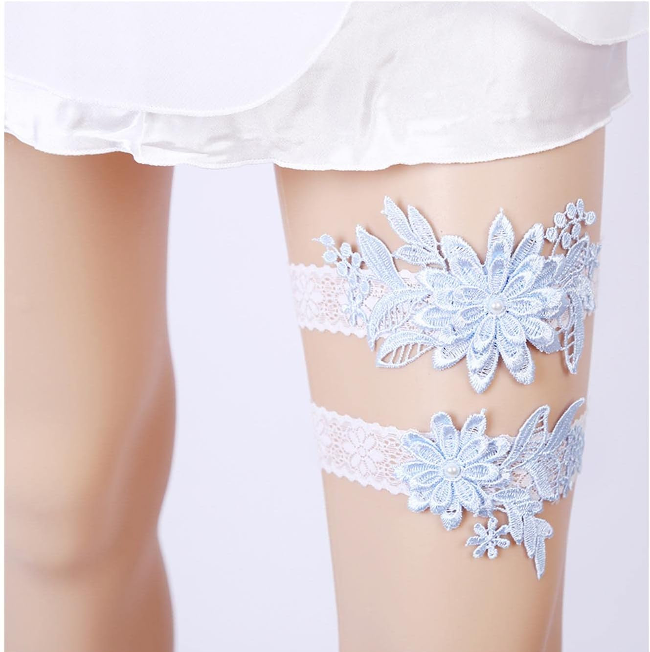 Florry Wedding Garter Blue Lace Bride Set 2PCS