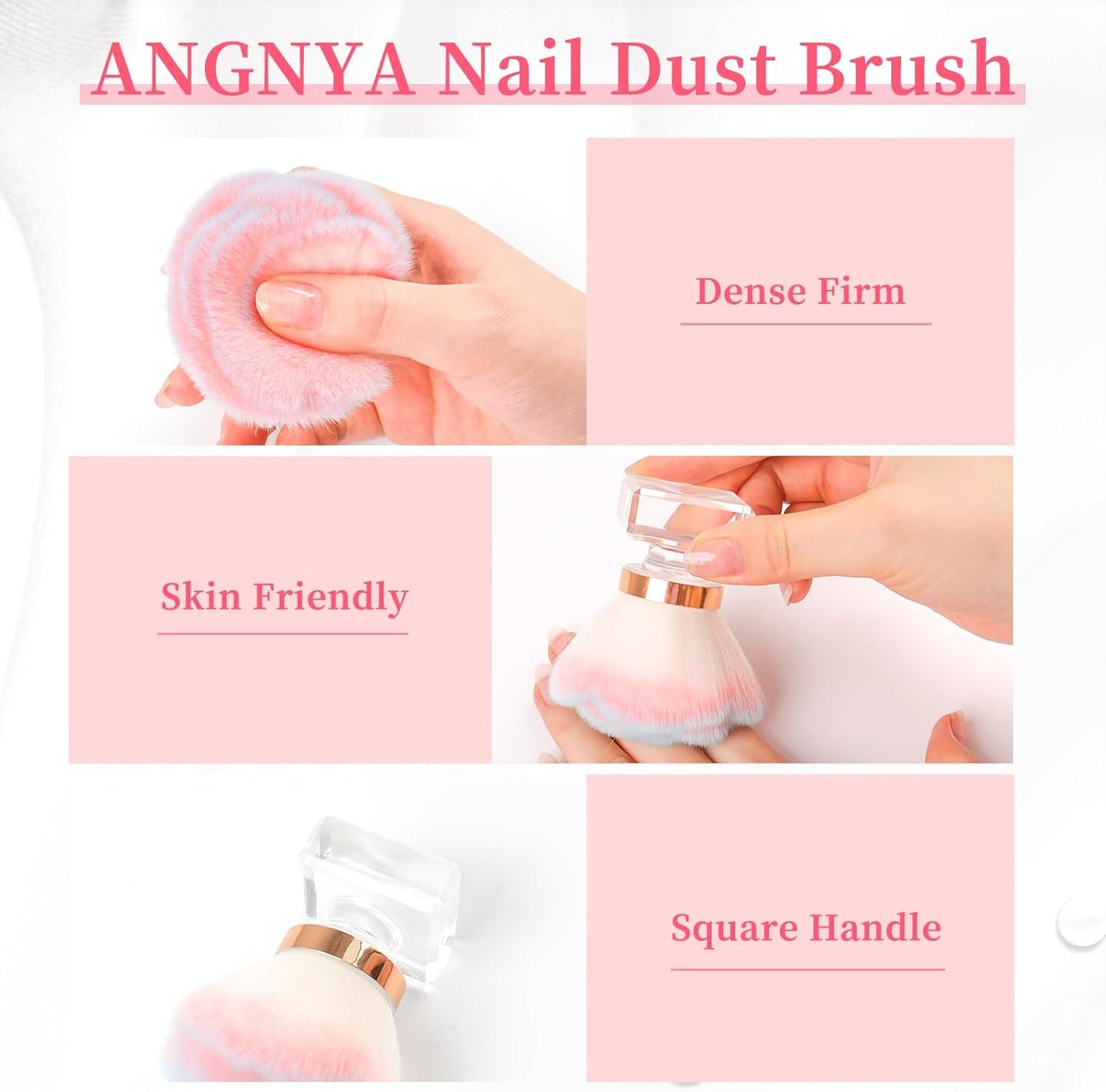 ANGNYA Pink Rose Nail Dust Brush with Soft Nylon Bristles