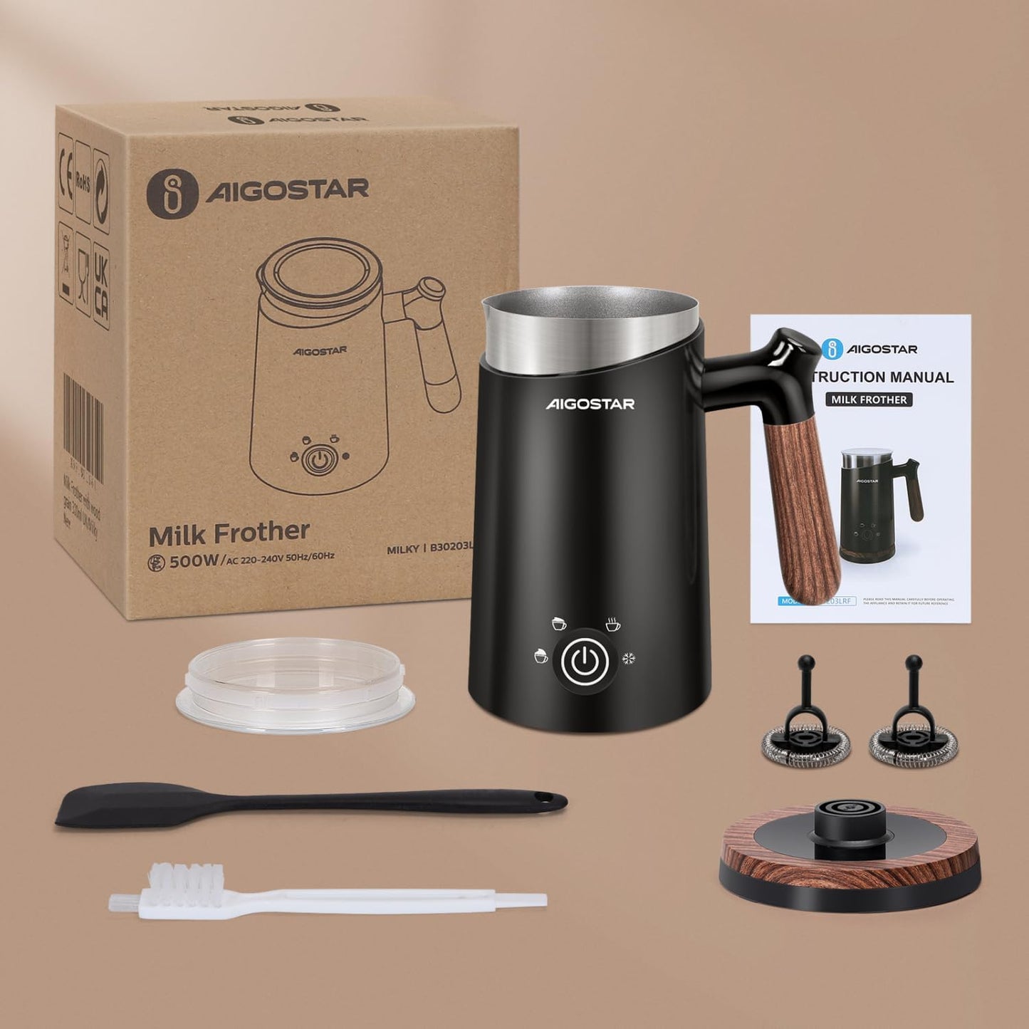 Aigostar Automatic Milk Frother and Warmer, Electric Steamer for Creamy Coffee