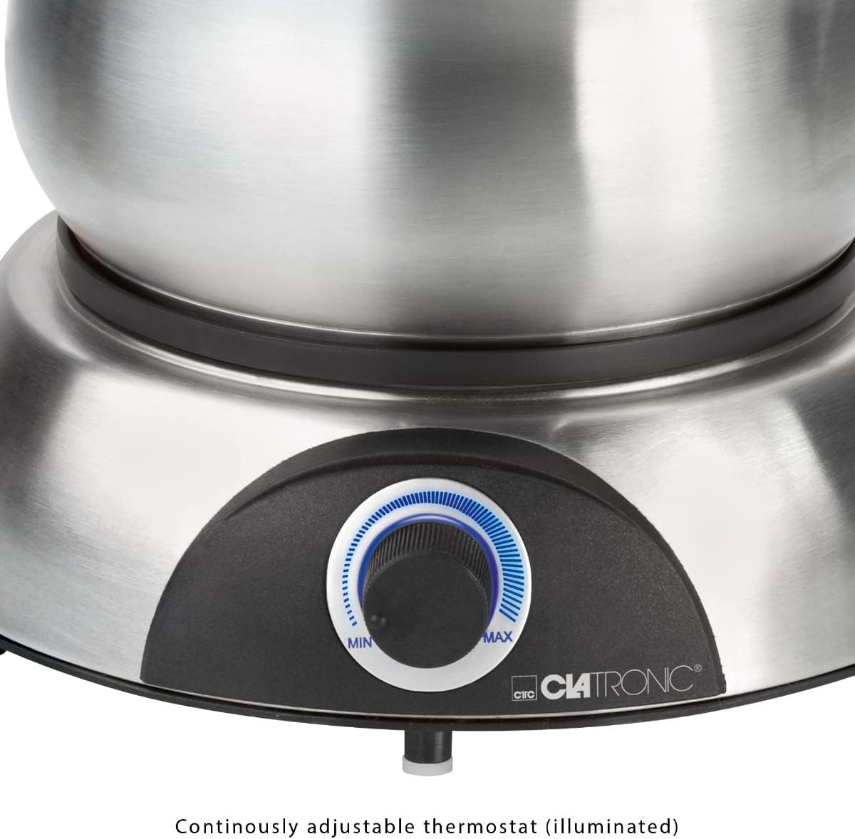 Clatronic Stainless Steel Electric Fondue Set: 1.2-Liter Pot, 8 Forks, Thermostat
