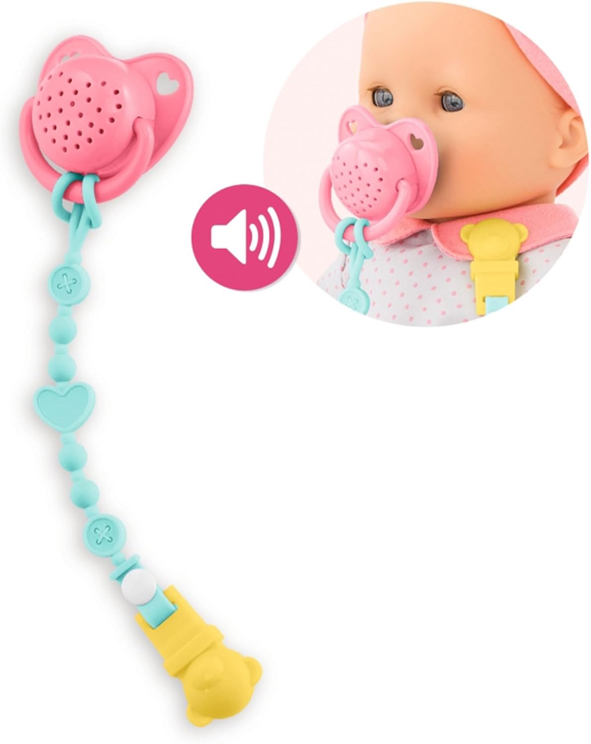 Corolle Baby Doll Pacifier with 15 Sounds - for 14" Baby Dolls, Pink/Blue