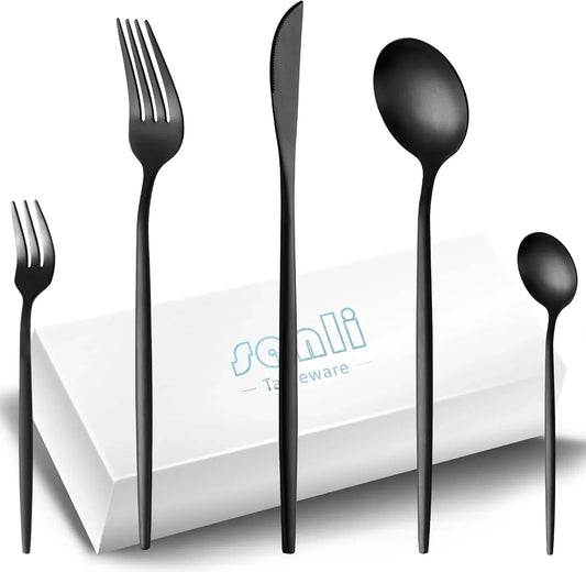 Sanli Matte Black 60-Piece Cutlery Set for 12 People - Gomix Brands Outlet