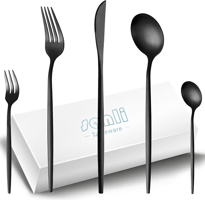 Sanli Matte Black 60-Piece Cutlery Set for 12 People