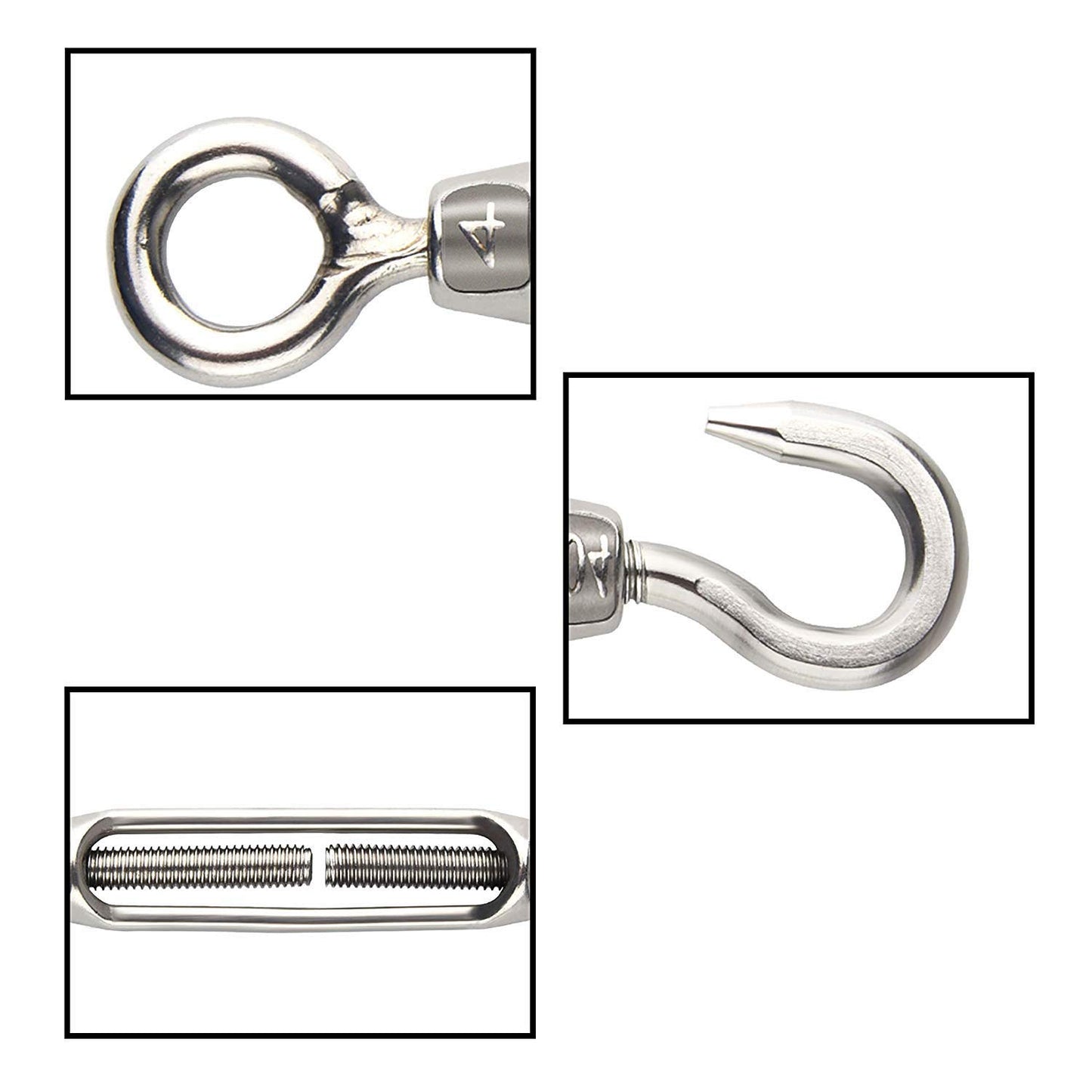WedDecor M6 Stainless Steel Heavy-Duty Hook & Eye Wire Rope Tensioner Kit
